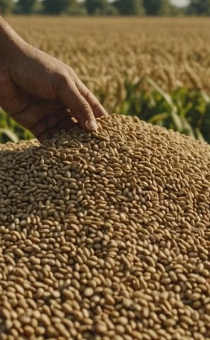 Large pile of sesam grains in a farm.
