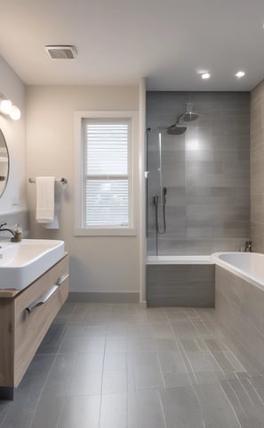 a bathroom with a tub and a shower