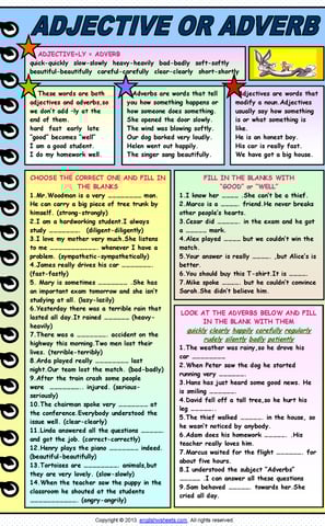 adjective or adverb worksheet with grammar explanation