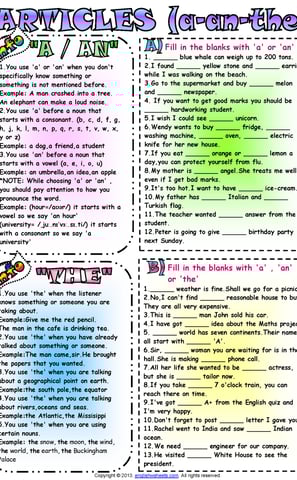 articles a-an-the worksheets