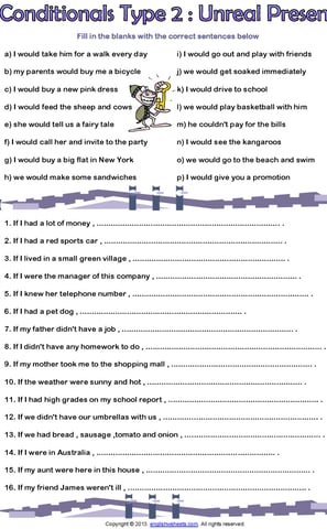 if clauses conditionals type 2 unreal present exercise worksheet