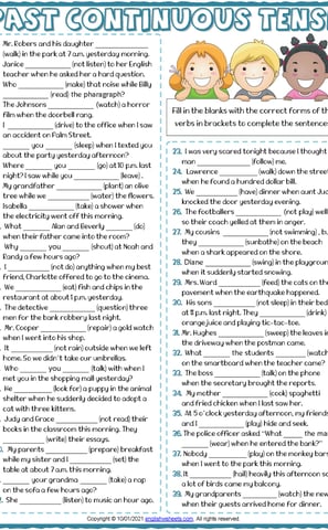 past continuous tense esl printable gap fill exercise worksheet