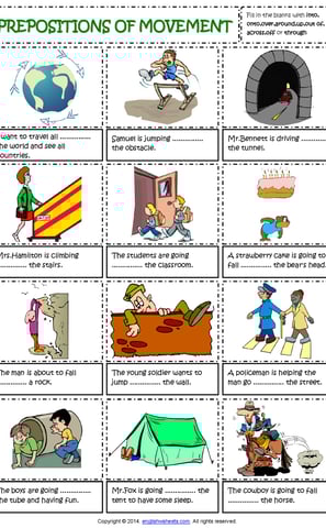 prepositions of movement esl grammar exercises worksheet