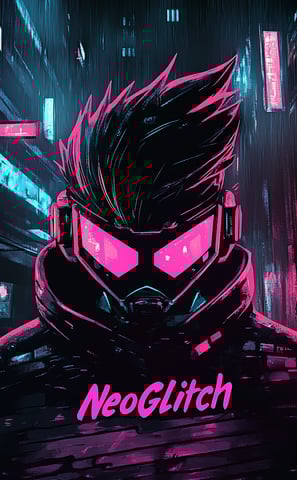 Dessin personnage gaming avec une version différente du logo NeoGlitch