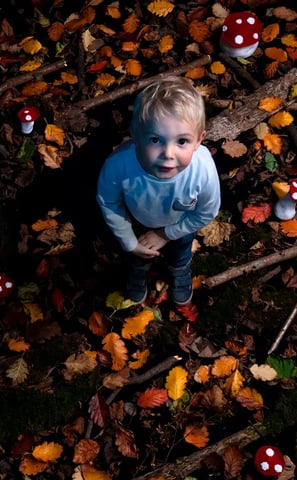 a young boy standing in a forest with mushrooms florent photographe saint omer le touquet lille pari