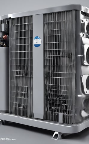 a heat pump sitting on top of a metal container
