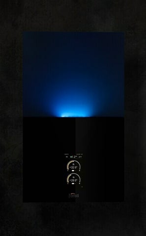 a blue light shining on a black background