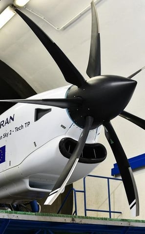 A close-up view of SAFRAN turbo-prop engine.