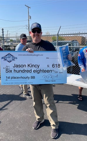 a man holding a large check checkered checkered checkered checkered checkered