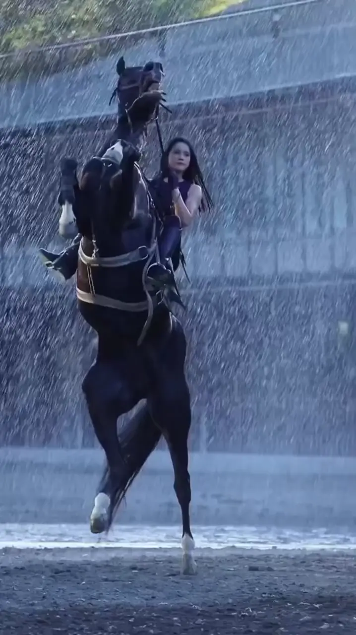 cavalière sous la pluie