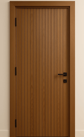 a door with a wooden door and a door handle