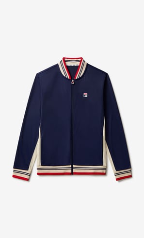 a jacketed jacket with a red and white stripe retro look