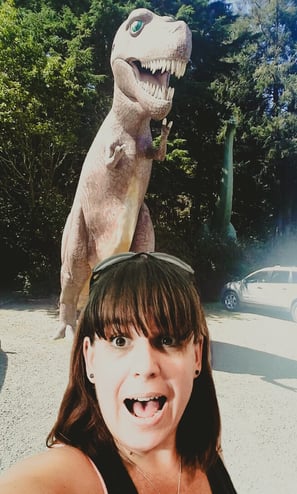 Oregon Coast - Running from a dinosaur at the Prehistoric Gardens, north of Gold Beach