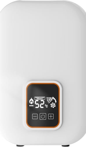 a white and orange clock on a white background