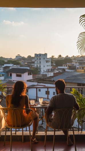 a couple admiring the town views of Shimoga from their apartment balcony