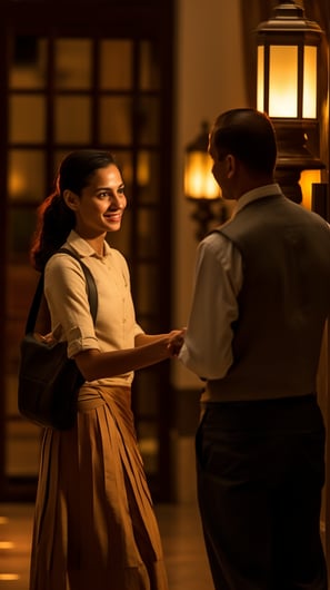 A lady guest arriving in a luxury hotel in Shimoga, India