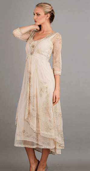Nataya 40163 Women's Wedding Downton Abbey Vintage Style Tea Party Gown in Pearl