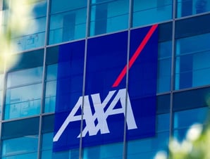 a large blue and white sign that says axa