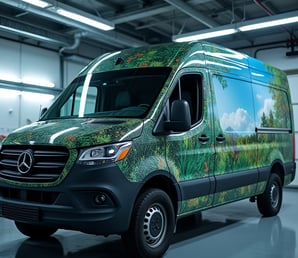 Custom designed floral themed commercial wrap on mercedes van
