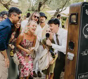 Luxury editorial wedding photobooth setup at a French Riviera venue