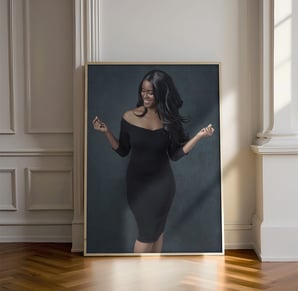 Framed Canvas of a beautiful black woman wearing a black dress