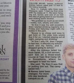 Sun newspaper story about teencamps-uk