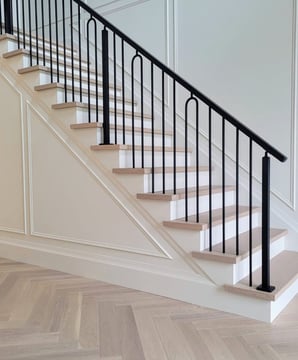 Distinctive metal railings on a staircase design for contemporary and traditional homes