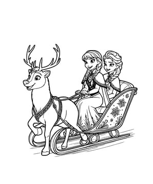 Anna en Elsa in een slee kleurplaat