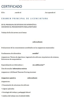 traduccion jurada notas Licenciatura Informática, traducción al español