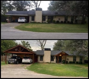 Before and after of home exterior renovation.