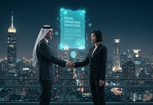 two people shaking hands in front of a cityscapeople