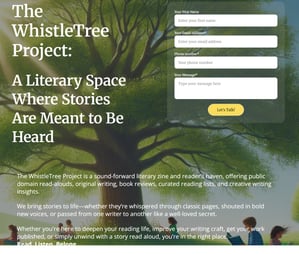 Screenshot of home page of The WhistleTree Project website