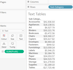 text tables in tableau