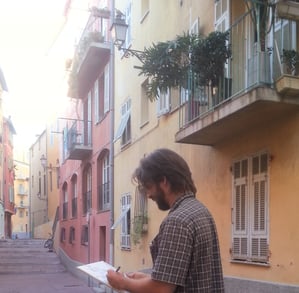 City Sketcher artist Evgeny Bondarenko in France