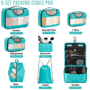 a showcase of cyan veken packing cubes sizes and organization from amazon