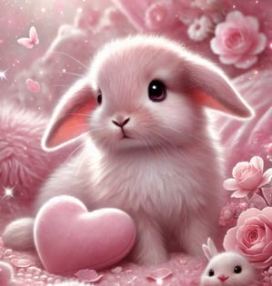 a pink rabbit with pink heart