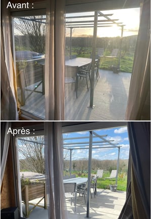 Avant après d'un nettoyage de vitres chez particuliers baie vitrée - m&m services pro rouen