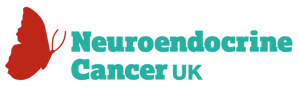 a butterfly on a green background with the words neuroendocrine cancer uk