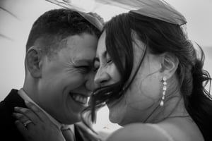 Wedding couple close up portrait b&w