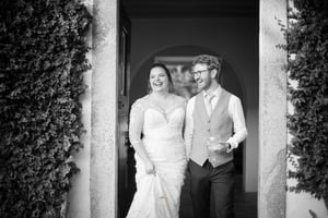 Wedding couple laughing