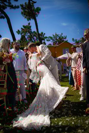 Groom kissing his newly wed wife at Senhora da Guia Cascais Boutique Hotel