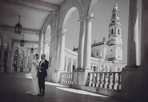 Fátima Sanctuary Black and White Portrait Bride and Groom