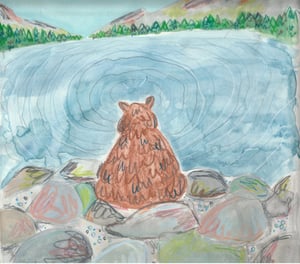 a watercolour and pencil illustration of a lonely bear