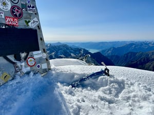 Summit pf Piz Badil and Lake Como in the background