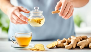 a woman is holding a cup of tea and a glass of tea