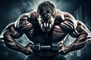 a man with a muscular body and a dumbbleach