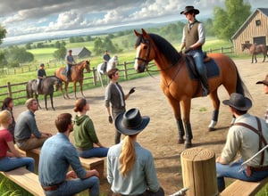 a woman riding a horse in a field