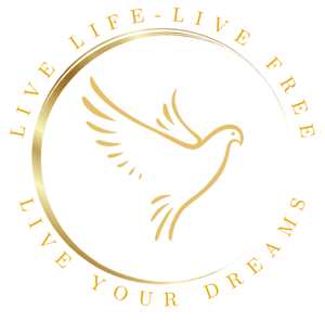 a golden dove bird in a golden circle with the words live your life dream