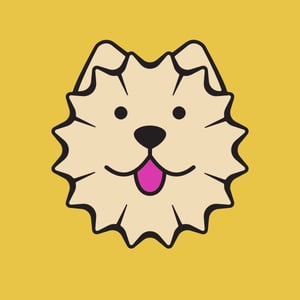 Logo concept final stage, light brown added to shape and bright fuchsia to the sticking out tongue