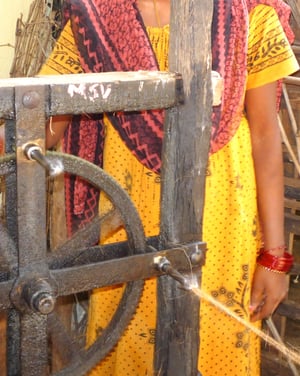 Rural Indian women holding coir rope made from Coir fibers, symbolizing the sustainablility